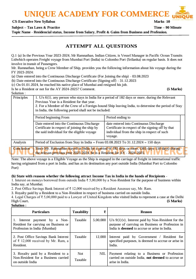 TAX Answer Sheet